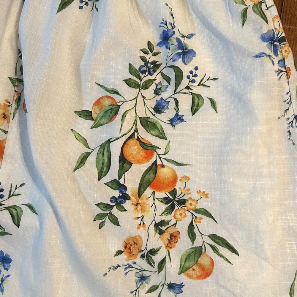 Citrus Botanical Midi Dress SZ S White Orange Mediterranean Vacation Resortwear - Picture 2 of 13
